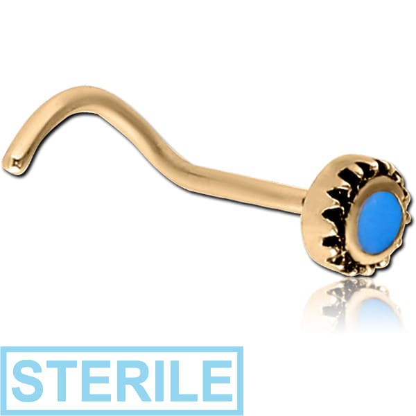 STERILE ZIRCON GOLD PVD COATED SURGICAL STEEL CURVED NOSE STUD - CIRCLE