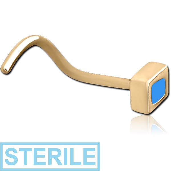 STERILE ZIRCON GOLD PVD COATED SURGICAL STEEL CURVED NOSE STUD - DIAMOND