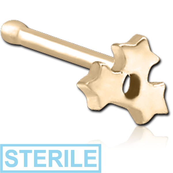 STERILE ZIRCON GOLD PVD COATED SURGICAL STEEL NOSE BONE - TRIPLE STAR