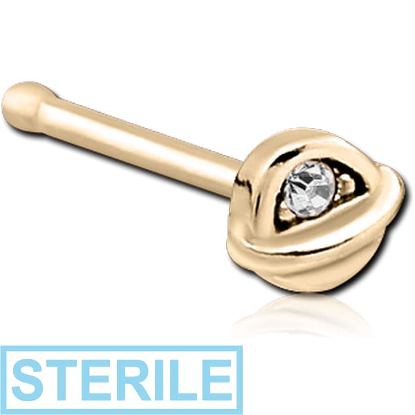 STERILE ZIRCON GOLD PVD COATED SURGICAL STEEL JEWELLED NOSE BONE
