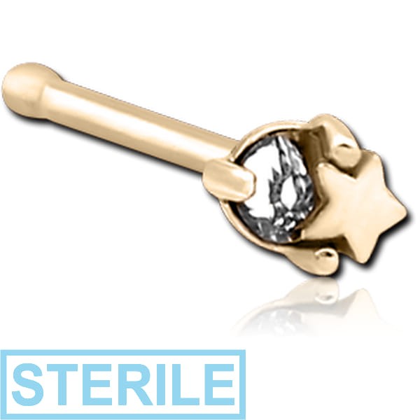 STERILE ZIRCON GOLD PVD COATED SURGICAL STEEL JEWELLED NOSE BONE