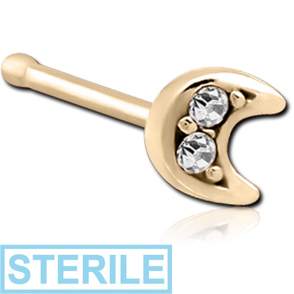 STERILE ZIRCON GOLD PVD COATED SURGICAL STEEL JEWELLED NOSE BONE