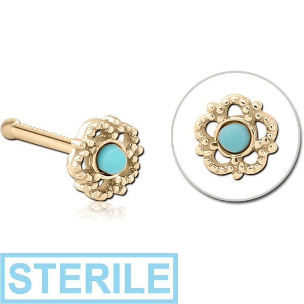 STERILE ZIRCON GOLD PVD COATED SURGICAL STEEL JEWELLED NOSE BONE - FLOWER