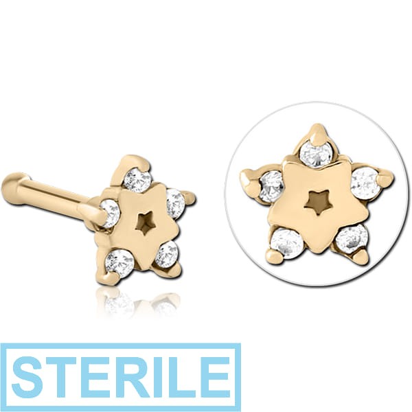 STERILE ZIRCON GOLD PVD COATED SURGICAL STEEL JEWELLED NOSE BONE