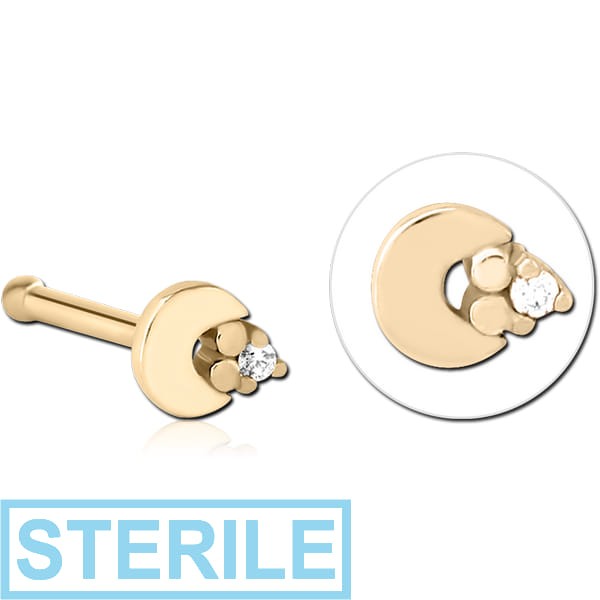 STERILE ZIRCON GOLD PVD COATED SURGICAL STEEL JEWELLED NOSE BONE