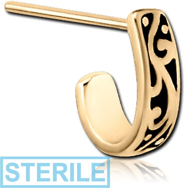STERILE ZIRCON GOLD PVD COATED SURGICAL STEEL STRAIGHT WRAP AROUND NOSE STUD - FILIGREE