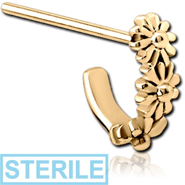 STERILE ZIRCON GOLD PVD COATED SURGICAL STEEL STRAIGHT WRAP AROUND NOSE STUD - FILIGREE