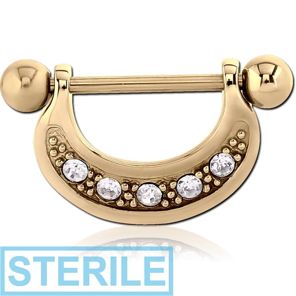 STERILE ZIRCON GOLD PVD COATED SURGICAL STEEL JEWELLED NIPPLE SHIELD - U