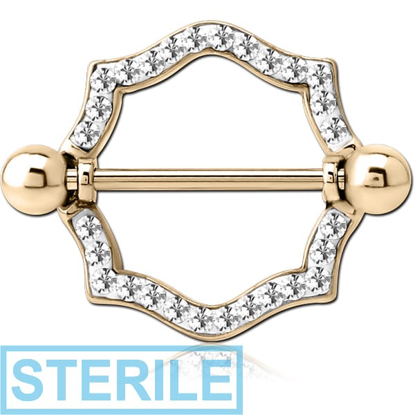 STERILE ZIRCON GOLD PVD COATED SURGICAL STEEL CRYSTALINE JEWELLED NIPPLE SHIELD