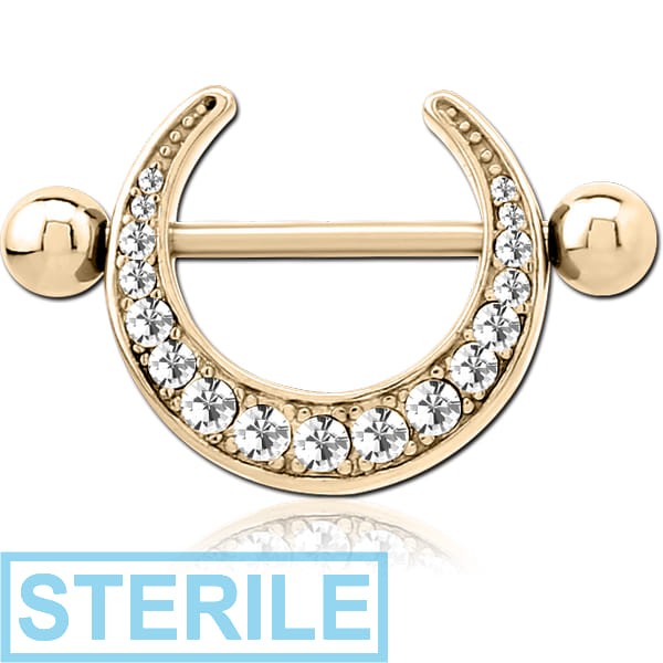 STERILE ZIRCON GOLD PVD COATED SURGICAL STEEL JEWELLED NIPPLE SHIELD