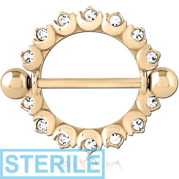 STERILE ZIRCON GOLD PVD COATED SURGICAL STEEL JEWELLED NIPPLE SHIELD