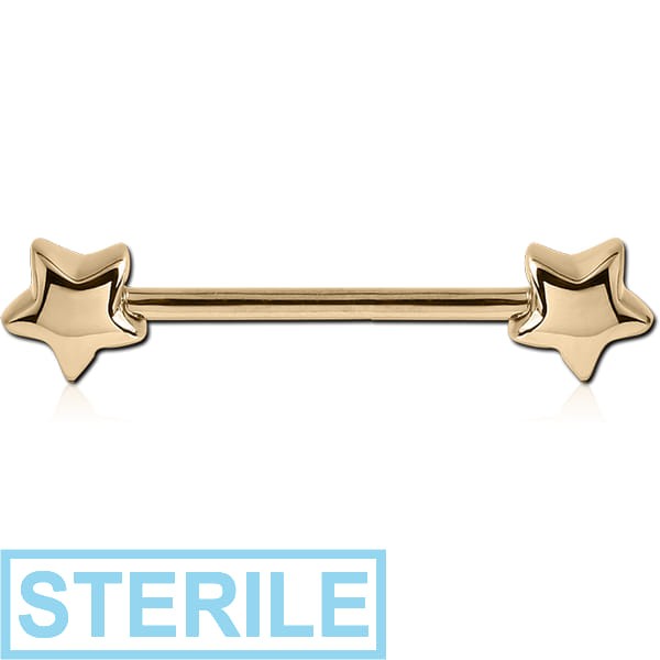 STERILE ZIRCON GOLD PVD COATED SURGICAL STEEL NIPPLE BAR - STAR