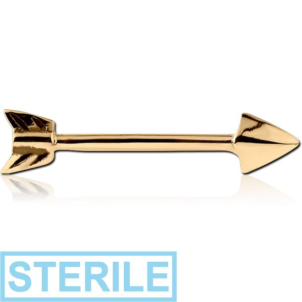 STERILE ZIRCON GOLD PVD COATED SURGICAL STEEL NIPPLE BAR - ARROW