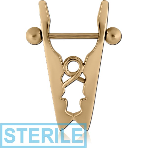 STERILE ZIRCON GOLD PVD COATED SURGICAL STEEL NIPPLE SHIELD - CLOTHESPIN