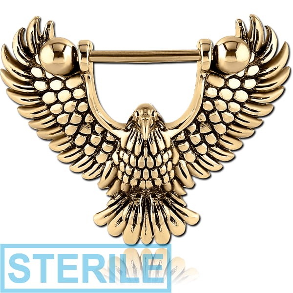STERILE ZIRCON GOLD PVD COATED SURGICAL STEEL NIPPLE SHIELD - EAGLE