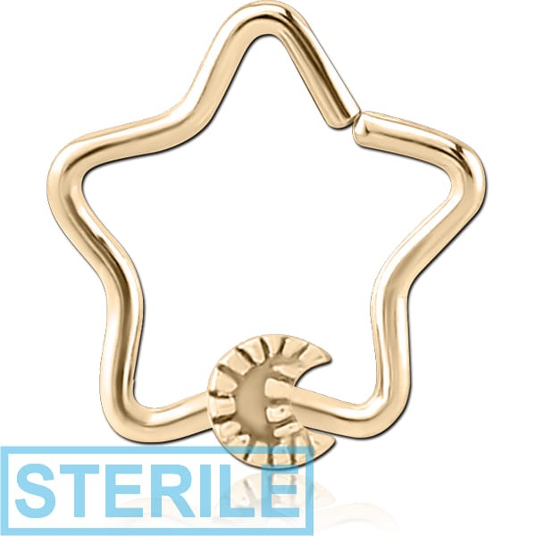 STERILE ZIRCON GOLD PVD COATED SURGICAL STEEL OPEN STAR SEAMLESS RING - CRESCENT