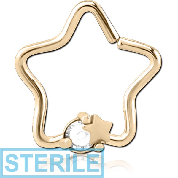 STERILE ZIRCON GOLD PVD COATED SURGICAL STEEL JEWELLED OPEN STAR SEAMLESS RING - STAR AND GEM