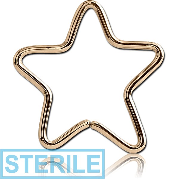 STERILE ZIRCON GOLD PVD COATED SURGICAL STEEL OPEN STAR SEAMLESS RING