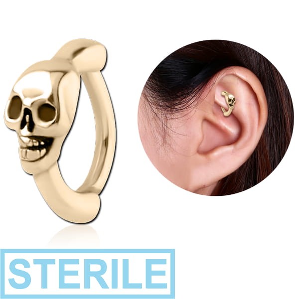 STERILE ZIRCON GOLD PVD COATED SURGICAL STEEL ROOK CLICKER - SKULL