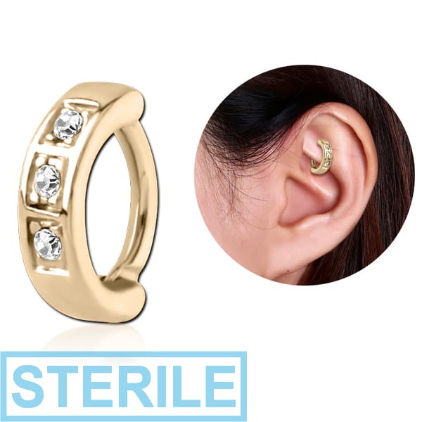 STERILE ZIRCON GOLD PVD COATED SURGICAL STEEL JEWELLED ROOK CLICKER - TRIPLE SQUARES
