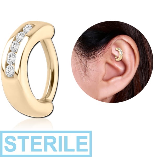 STERILE ZIRCON GOLD PVD COATED SURGICAL STEEL JEWELLED ROOK CLICKER - 3MM CENTER AND 2MM STONES