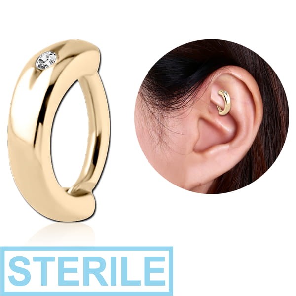 STERILE ZIRCON GOLD PVD COATED SURGICAL STEEL JEWELLED ROOK CLICKER - TOP SINGLE STONE