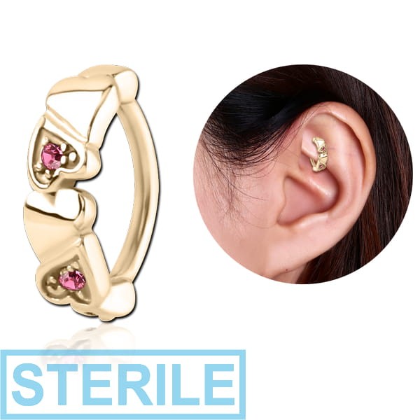 STERILE ZIRCON GOLD PVD COATED SURGICAL STEEL JEWELLED ROOK CLICKER - HEART
