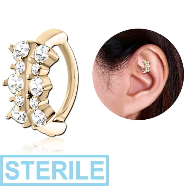 STERILE ZIRCON GOLD PVD COATED SURGICAL STEEL JEWELLED ROOK CLICKER - FILIGREE