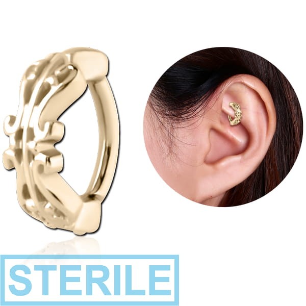 STERILE ZIRCON GOLD PVD COATED SURGICAL STEEL ROOK CLICKER - FILIGREE