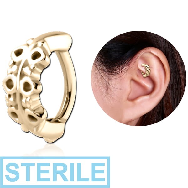 STERILE ZIRCON GOLD PVD COATED SURGICAL STEEL ROOK CLICKER - FILIGREE