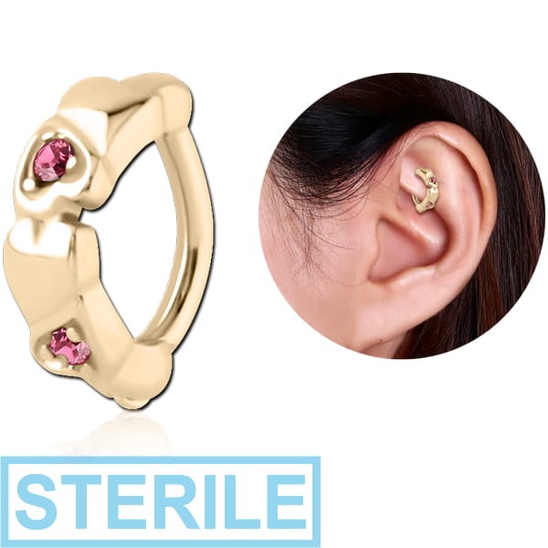 STERILE ZIRCON GOLD PVD COATED SURGICAL STEEL JEWELLED ROOK CLICKER - HEART