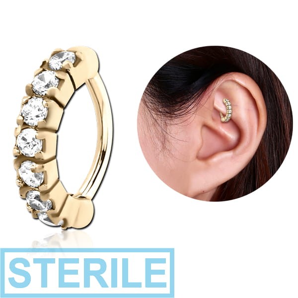 STERILE ZIRCON GOLD PVD COATED SURGICAL STEEL PRONG SET CRYSTAL JEWELLED ROOK CLICKER