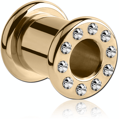 ZIRCON GOLD SURGICAL STEEL JEWELED ROUND-EDGE TUNNEL WITH RESIN