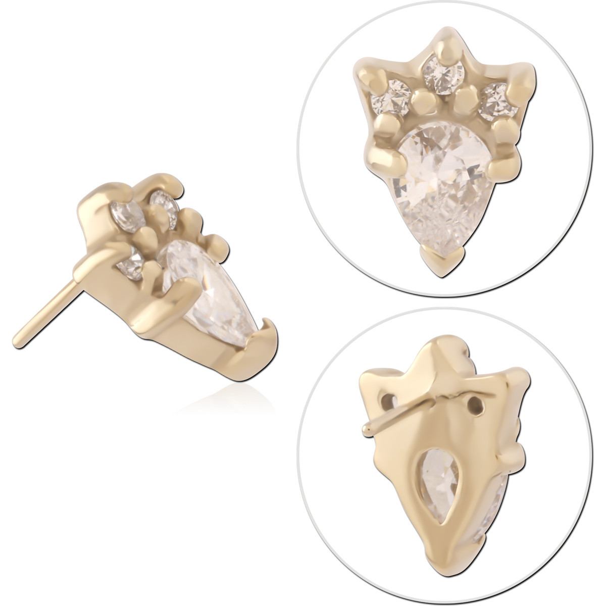 ZIRCON GOLD PVD COATED SURGICAL STEEL JEWELED THREADLESS ATTACHMENT - JESTER HAT