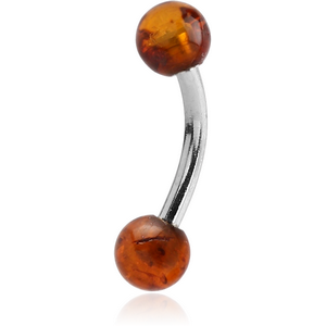 SURGICAL STEEL CURVED BARBELL WITH AMBER BALLS