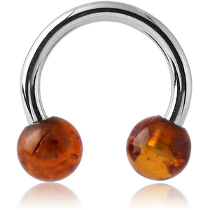SURGICAL STEEL CIRCULAR BARBELL WITH AMBER BALLS