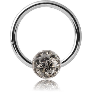 SURGICAL STEEL MICRO BALL CLOSURE RING WITH EPOXY COATED CRYSTALINE JEWELLED BALL