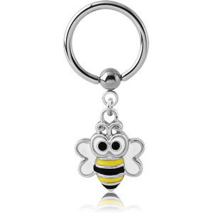 SURGICAL STEEL BALL CLOSURE RING WITH CHARM - BEE
