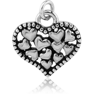 RHODIUM PLATED BRASS CHARM - HEARTS IN HEART