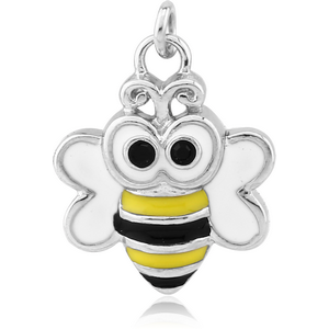 RHODIUM PLATED BRASS JEWELLED CHARM WITH ENAMEL - BEE