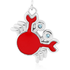 RHODIUM PLATED BRASS JEWELLED CHARM WITH ENAMEL - CRAB