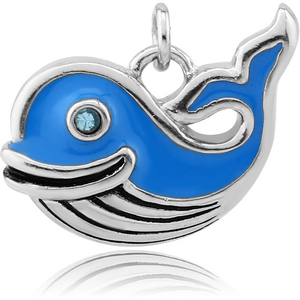 RHODIUM PLATED BRASS JEWELLED CHARM WITH ENAMEL - WHALE