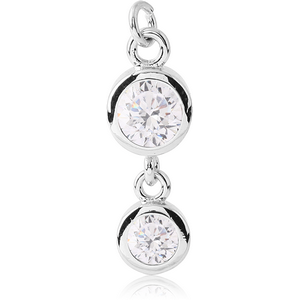 RHODIUM PLATED BRASS DOUBLE JEWELLED CHARM