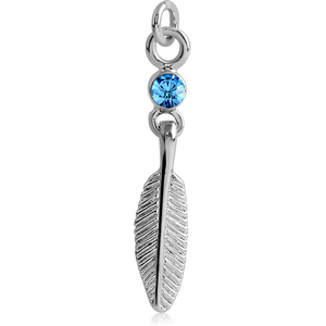 RHODIUM PLATED BRASS JEWELLED FEATHER CHARM