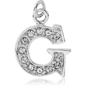 RHODIUM PLATED BRASS JEWELLED LETTER CHARM - G