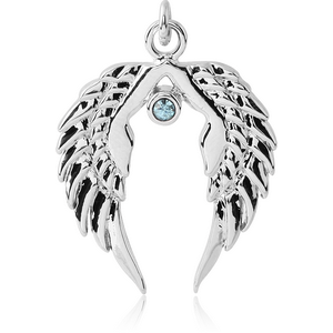 RHODIUM PLATED BRASS JEWELLED CHARM - WINGS