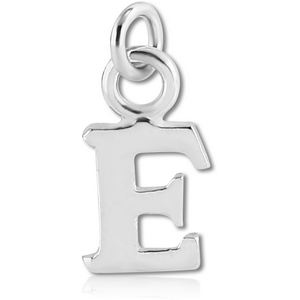 RHODIUM PLATED BRASS LETTER CHARM - E