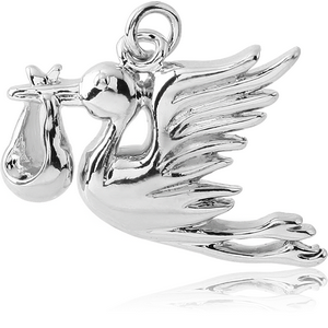 RHODIUM PLATED BRASS CHARM - BABY DELIVERED BY STORK