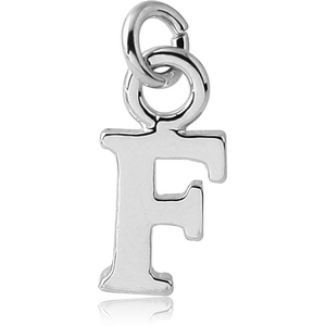 RHODIUM PLATED BRASS LETTER CHARM - F