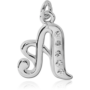 RHODIUM PLATED BRASS CRYSTLALINE SCRIPT LETTER CHARM - A